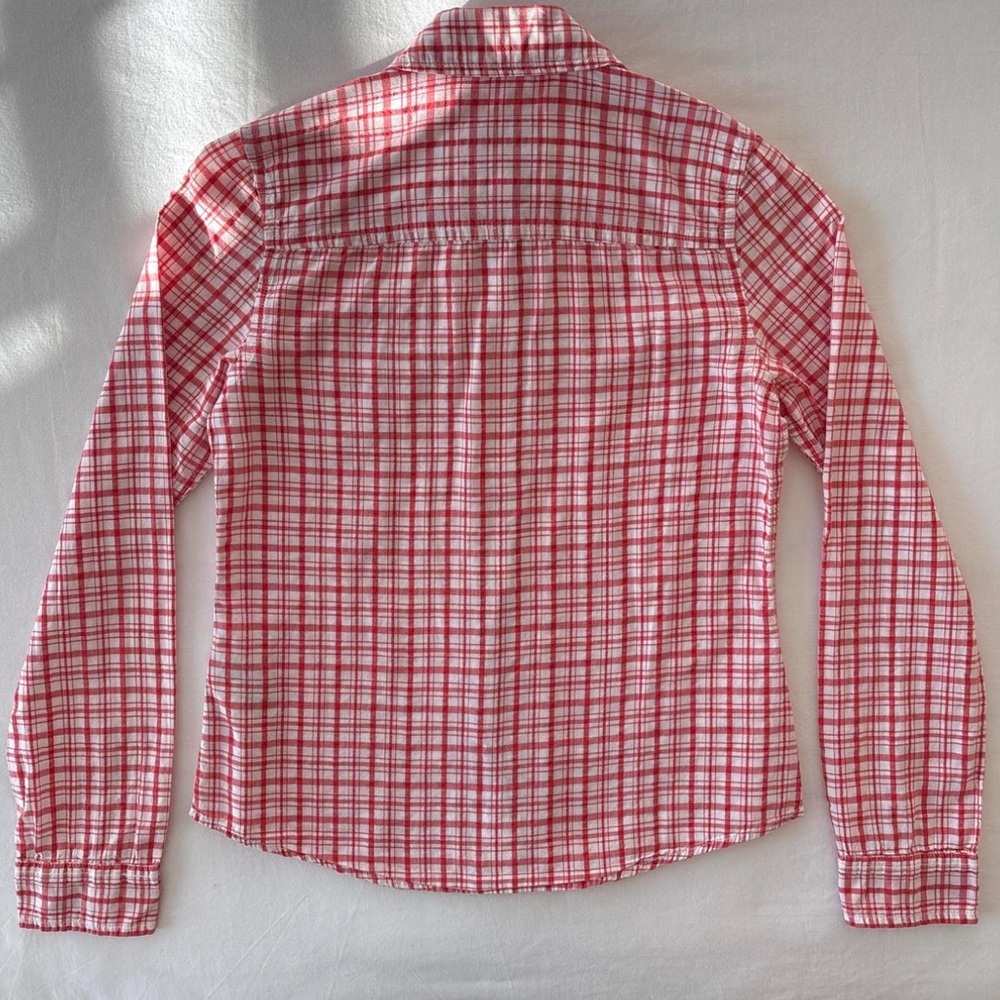 Abercrombie & Fitch Red and White Plaid Casual Button-Down Shirt - Picture 2 of 7